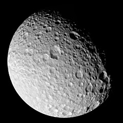 Cassini view of Saturn's moon Mimas showing craters
